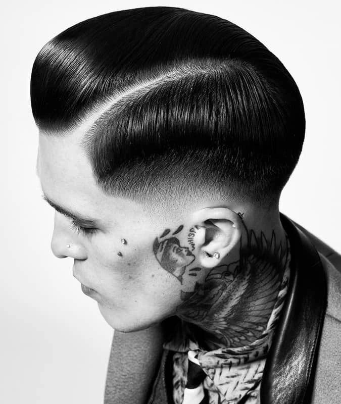 Drop Fade + Slick Pompadour.